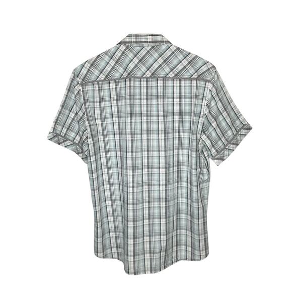 7 Diamonds Blue Gray White Plaid Short Sleeve Button Up Shirt XL - Picture 7 of 11